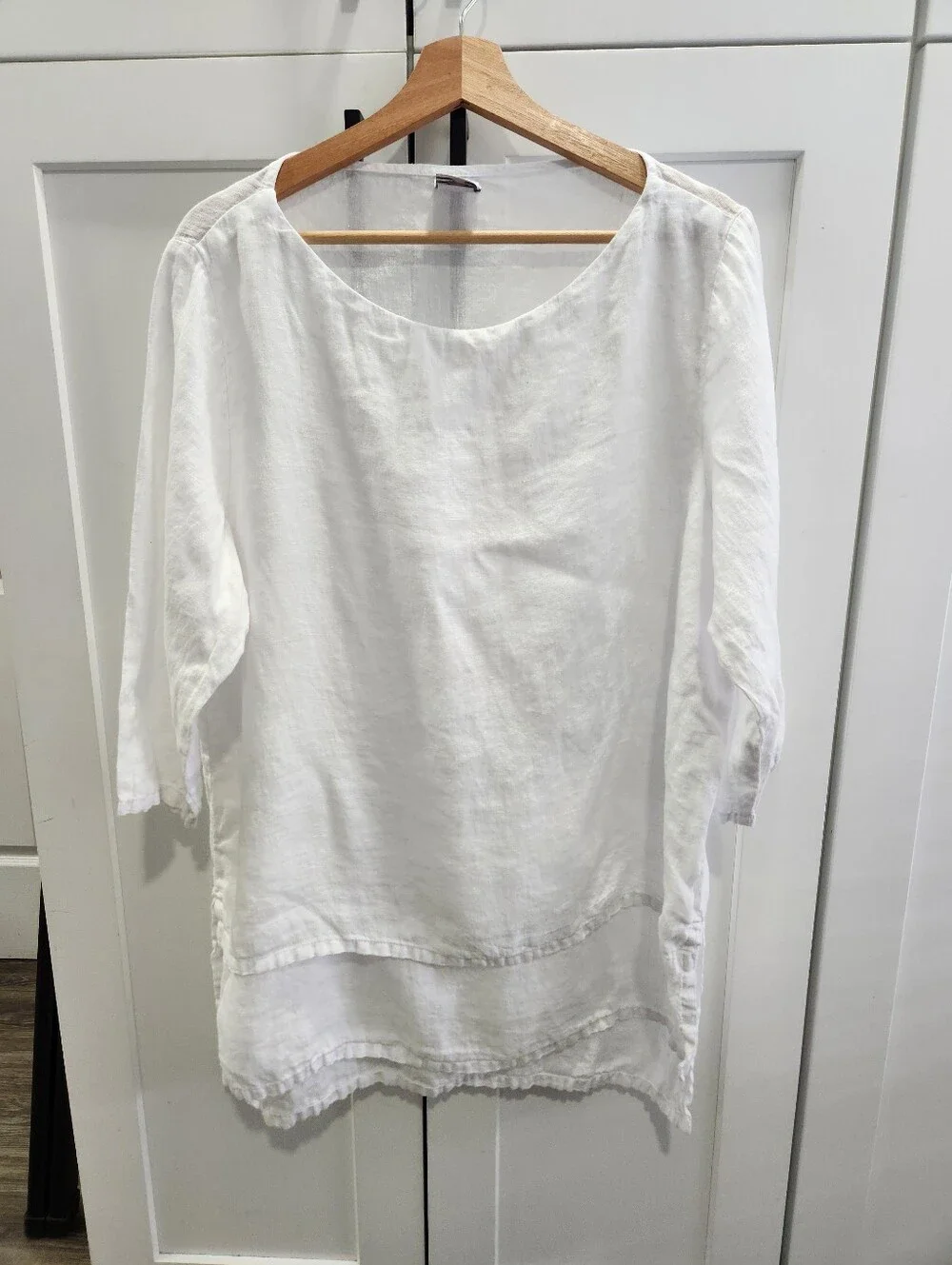 Match Point White Linen Layered Tunic Top Minimalist Lagenlook Size Large - Picture 1 of 7